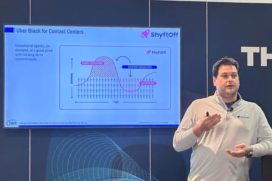 ShyftOff team member presenting contact center staffing solution at event