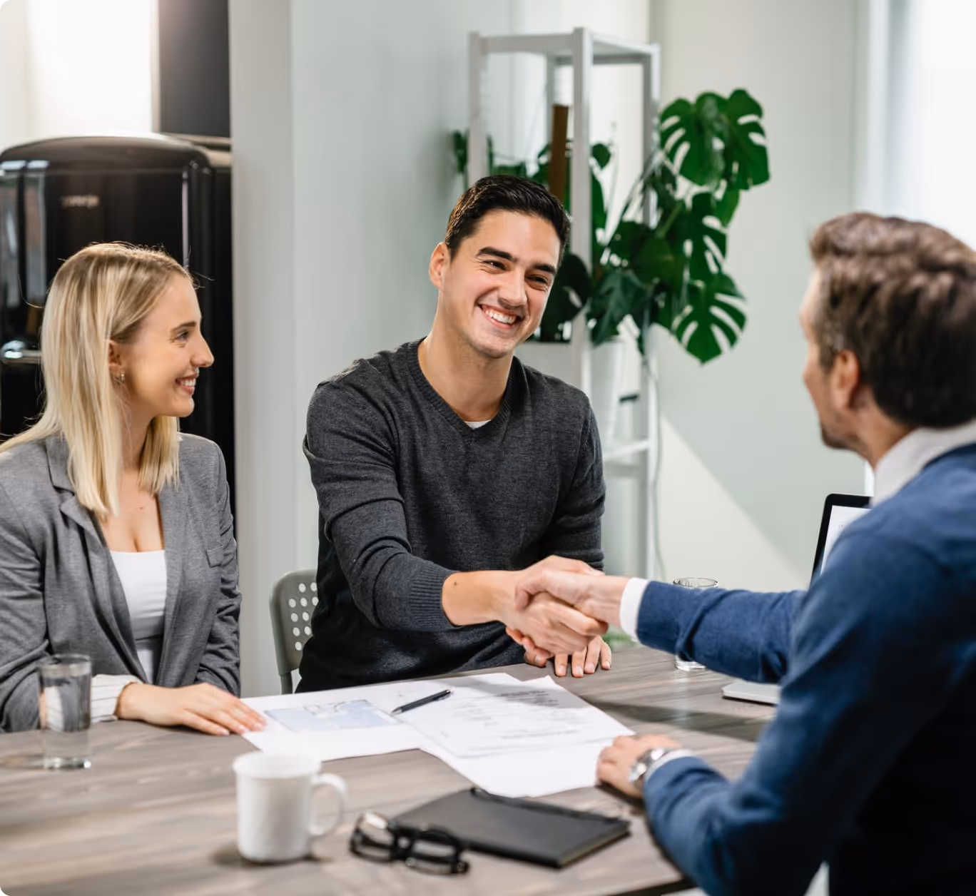 Smiling professional shaking hands during a successful business meeting