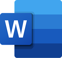 Microsoft Word logo with a white letter W on a blue gradient background.