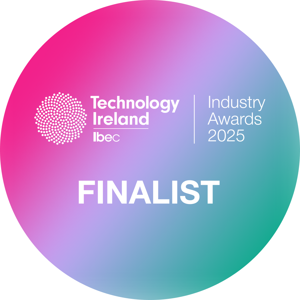 Technology Ireland Ibec Industry Awards 2025 finalist badge with a circular gradient background.