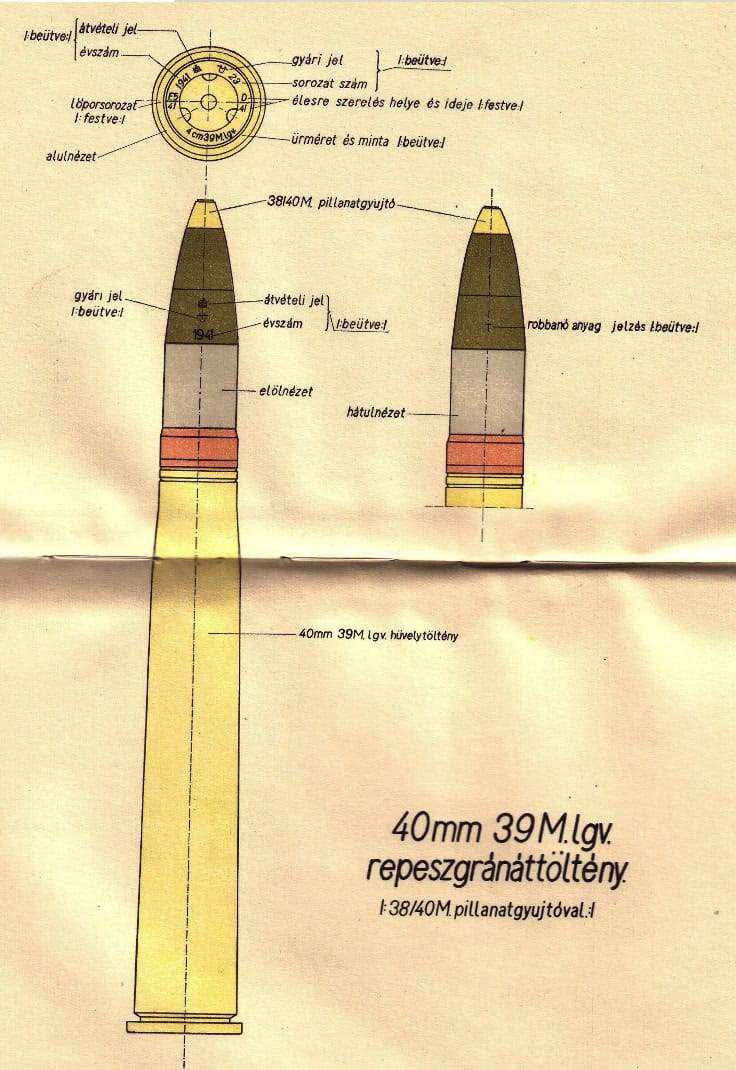 1939M 4 cm-es légvédelmi repeszgránát töltény