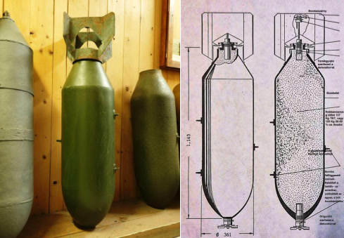 Amerikai 500 lb GP rombolóbomba, amelynek 227 kg teljes tömegéből 127 kg volt a TNT, vagy 120 kg az 50-50 %-os amatol robbanótöltet.