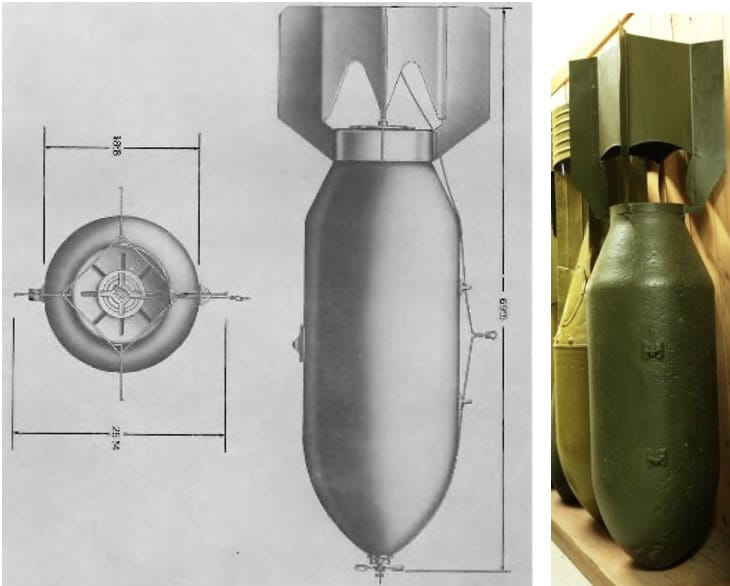 Amerikai 1000 lb GP rombolóbomba - A rombolóbomba 566 font (257 kg) TNT, vagy 536 font (243,4 kg) Amatol robbanóanyaggal volt töltve.
