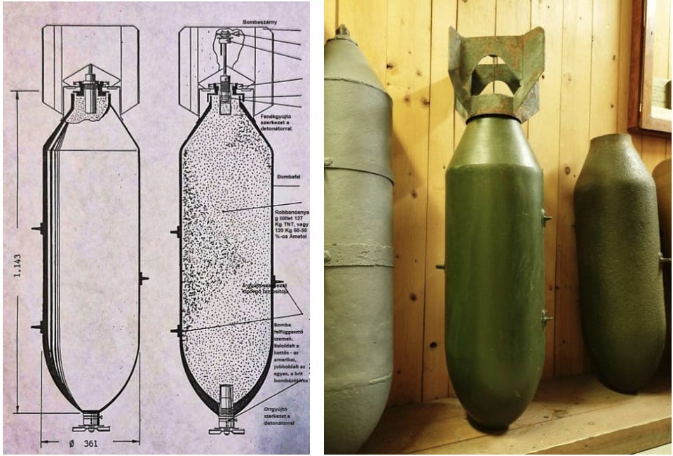 Amerikai 500 lb GP rombolóbomba, amelynek 227 kg teljes tömegéből 127 kg volt a TNT, vagy 120 kg az 50-50 %-os Amatol robbanótöltet.