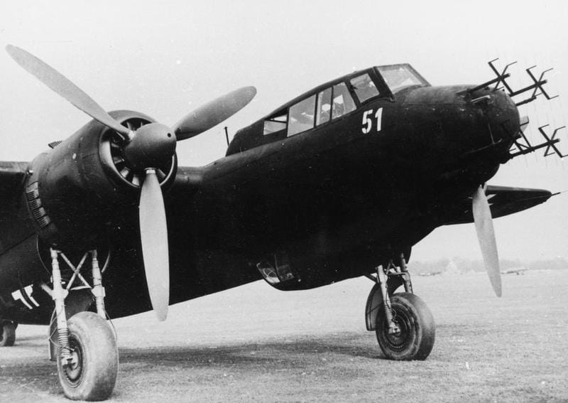 Radarral ellátott német Doriner Do-217J-1 éjszakai vadászrepülő prototípusa (Wikimedia Commons)