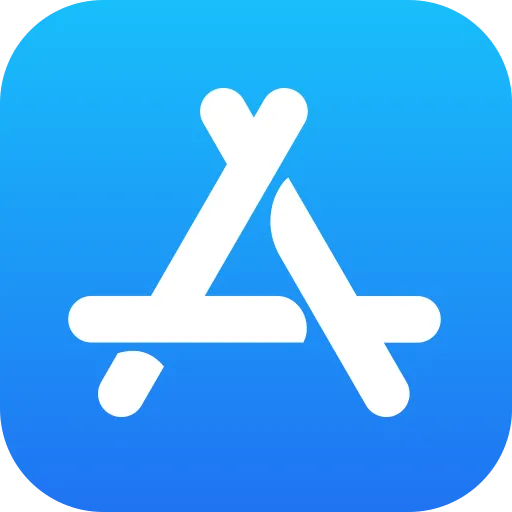 Apple App Store icon with stylized white letter A on blue gradient square background.