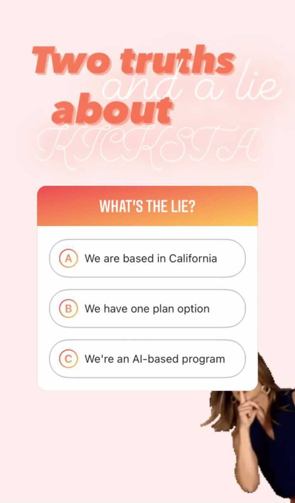 Kicksta's two truths and a lie instagram game 