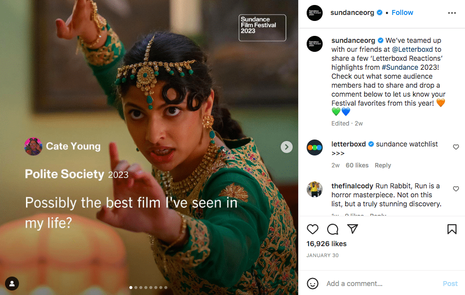 Sundance testimonial carousel screenshot