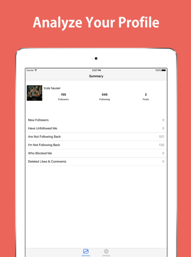 Follower Analyzer summary page