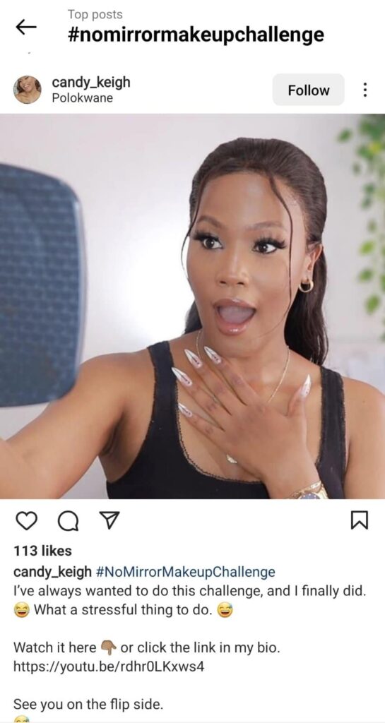 instagram screenshot no mirror makeup challenge
