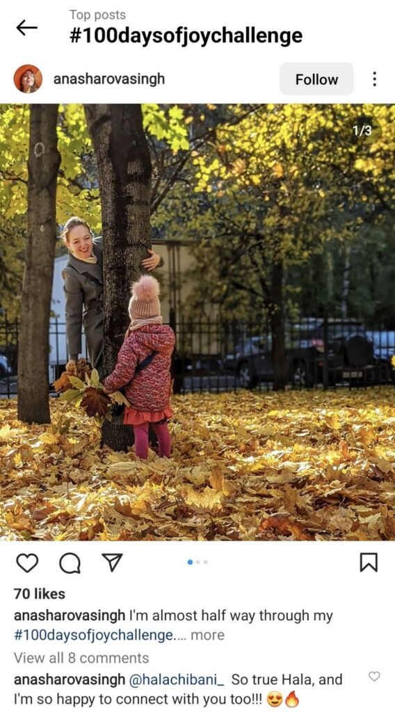 instagram screenshot 100 days of joy challenge