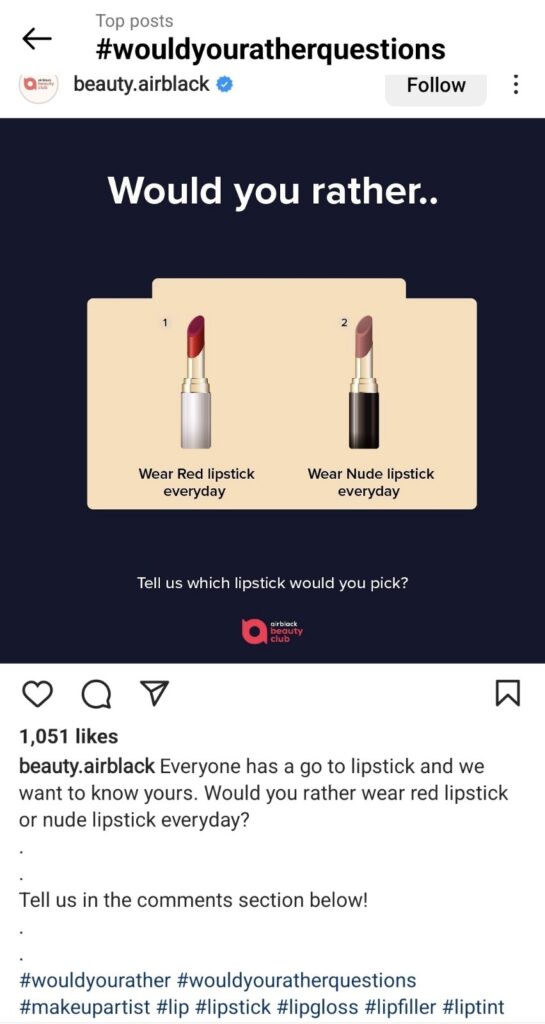 instagram screenshot would you rather challenge