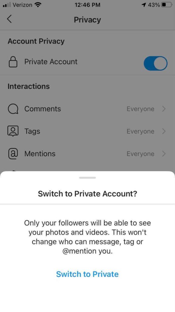 switch to private account to avoid instastalkers