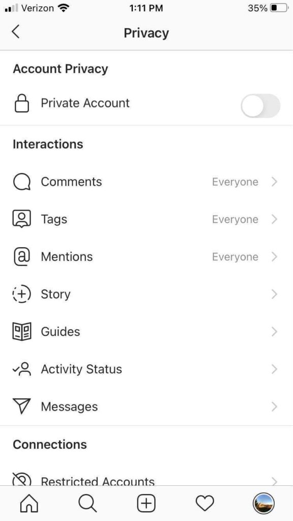 Instagram privacy settings