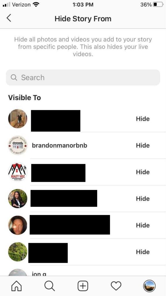 hididng your story on Instagram