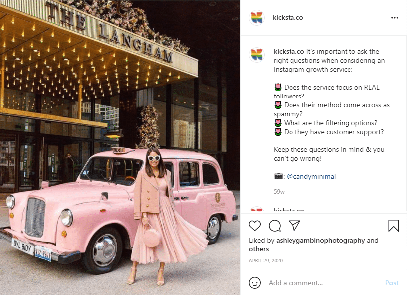 Kicksta instagram post