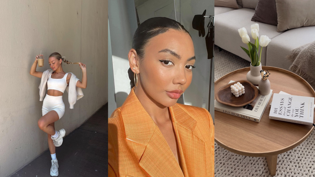 Clean girl aesthetic clothes and furniture. 