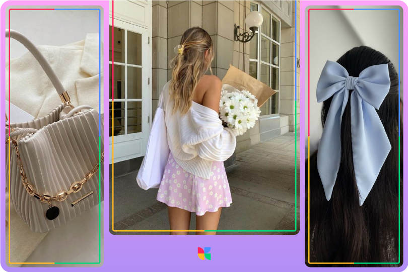 fashion girlie aesthetic style details such as bags, and bows.