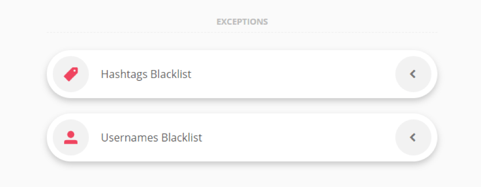 adding hashtags and username blacklist