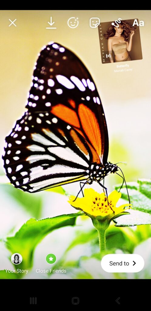 Screenshot of ways to alternate music text onto an Instagram story