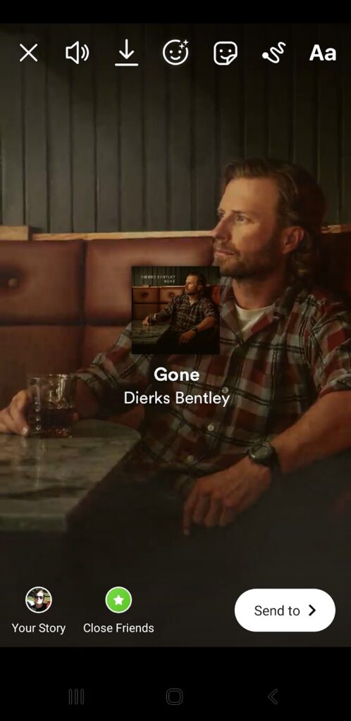 Picture of uploading music from Spotify onto an Instagram story