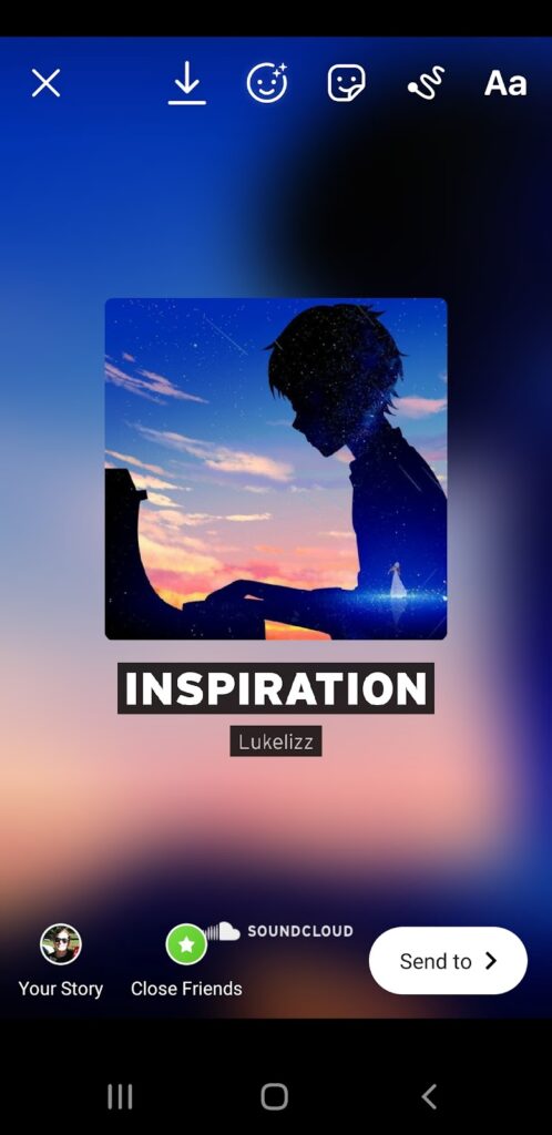 Picture of SoundCloud song being added onto Instagram Story