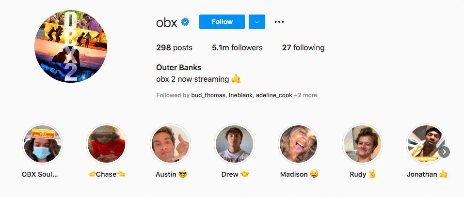 outer banks show short Instagram handle
