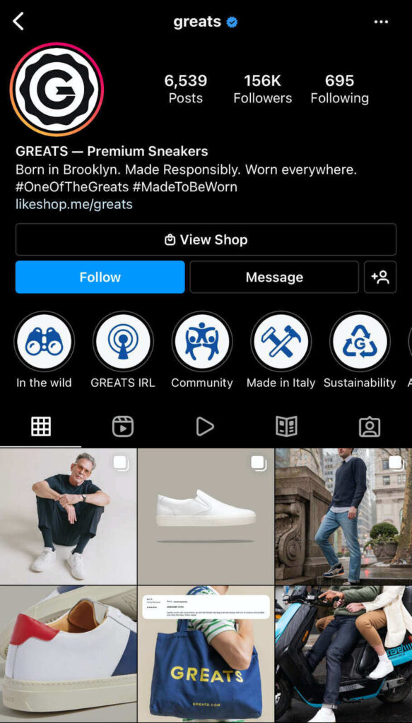 GREATS sneaker instagram profile