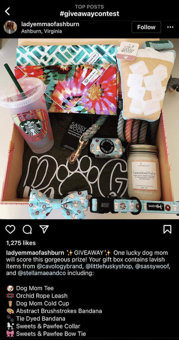 example of a giveaway content on Instagram