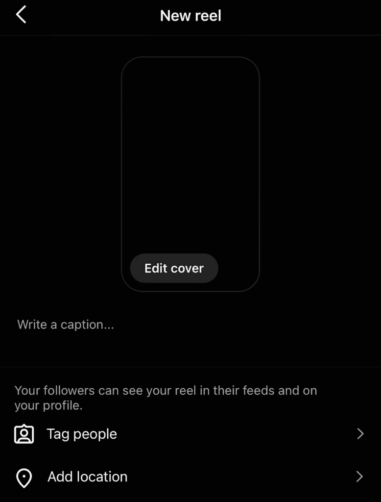 screenshot of posting new reel on instagram