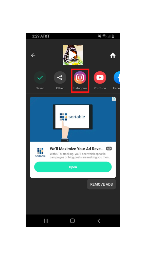 Picture of sharing a video from Inshot onto Instagram