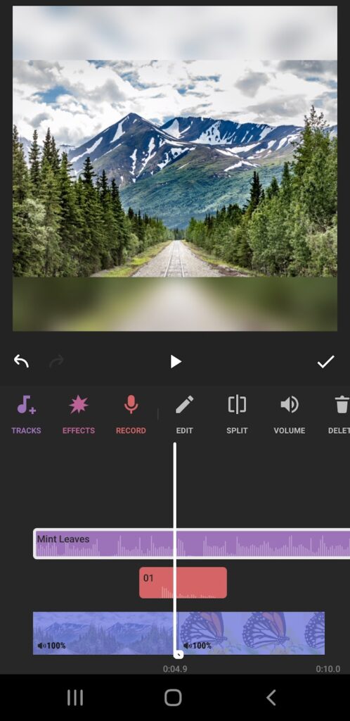 Picture of using Inshot to edit music onto a video