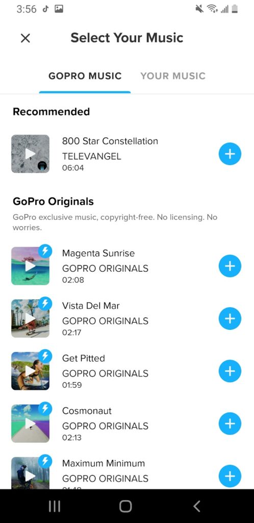 Picture of using GoPro's Quik to add music onto an Instagram post
