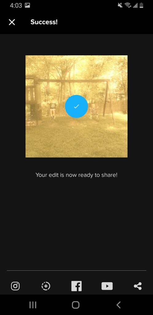 Picture of after editing a video when it's ready to share onto Instagram