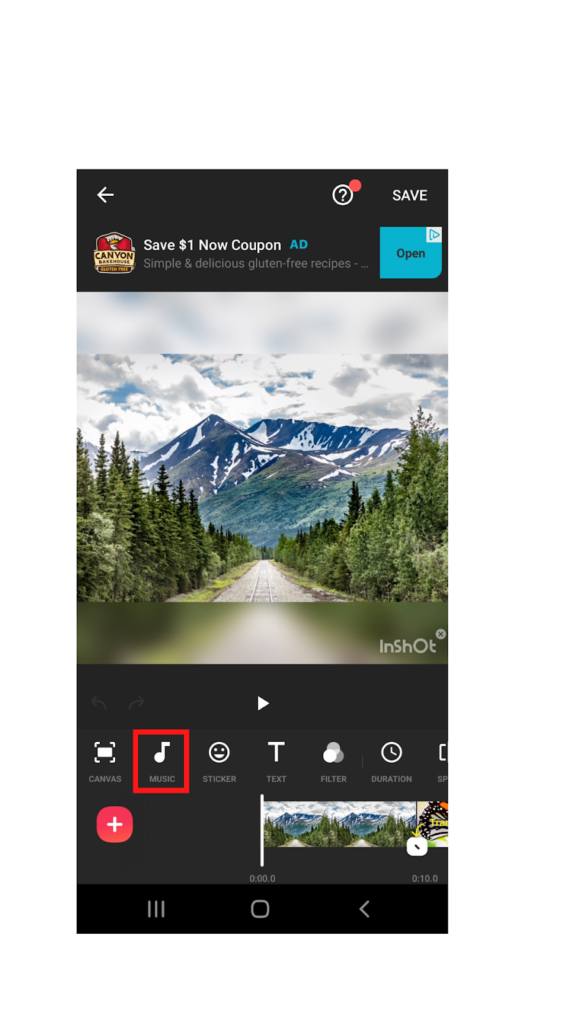 Picture of using Inshot to add music to an Instagram Post
