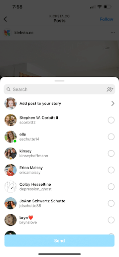 add post to story screenshot