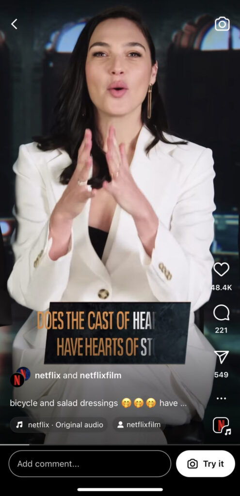 celebrity IG Reel by Netflix