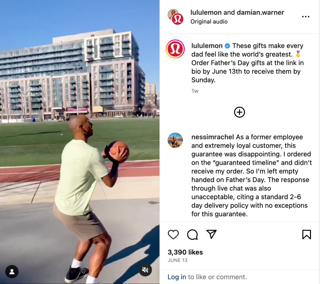 lululemon's ig post with damian warner