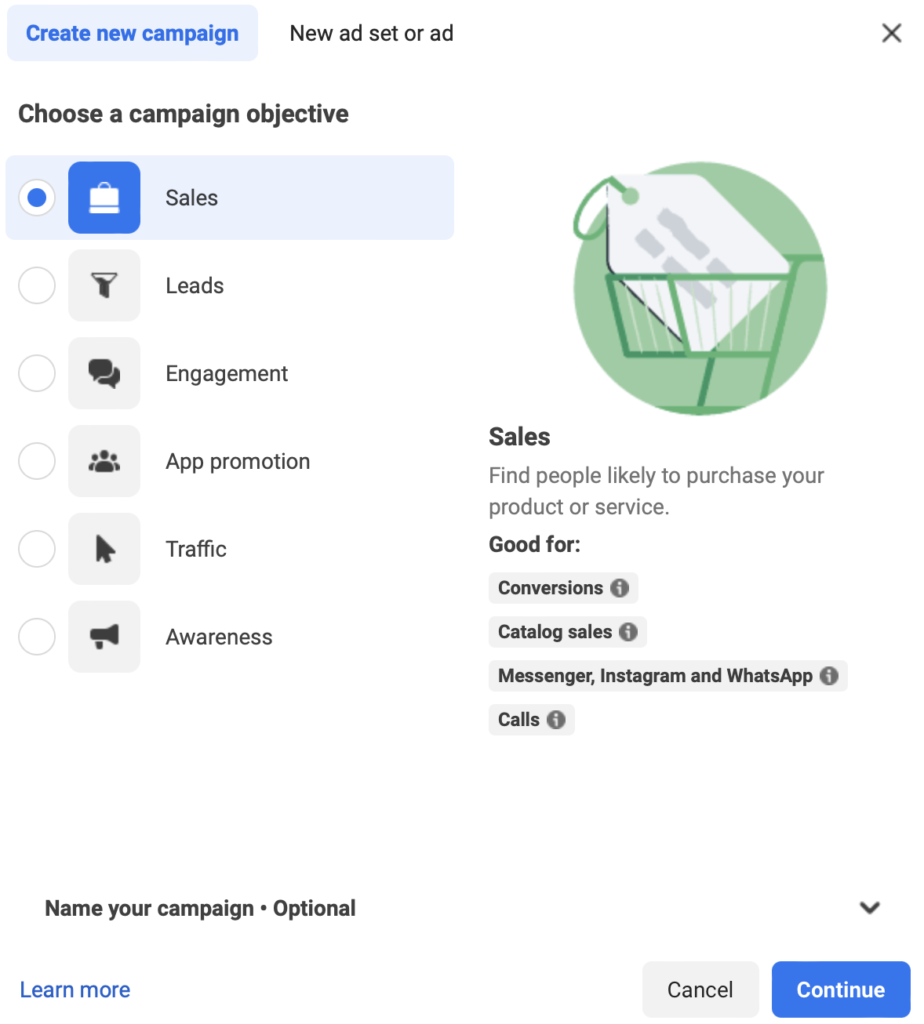 choose a campaign objective in reel ad set up