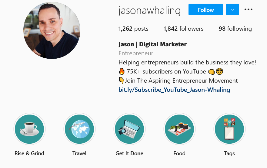 Jason Whaling Instagram account bio