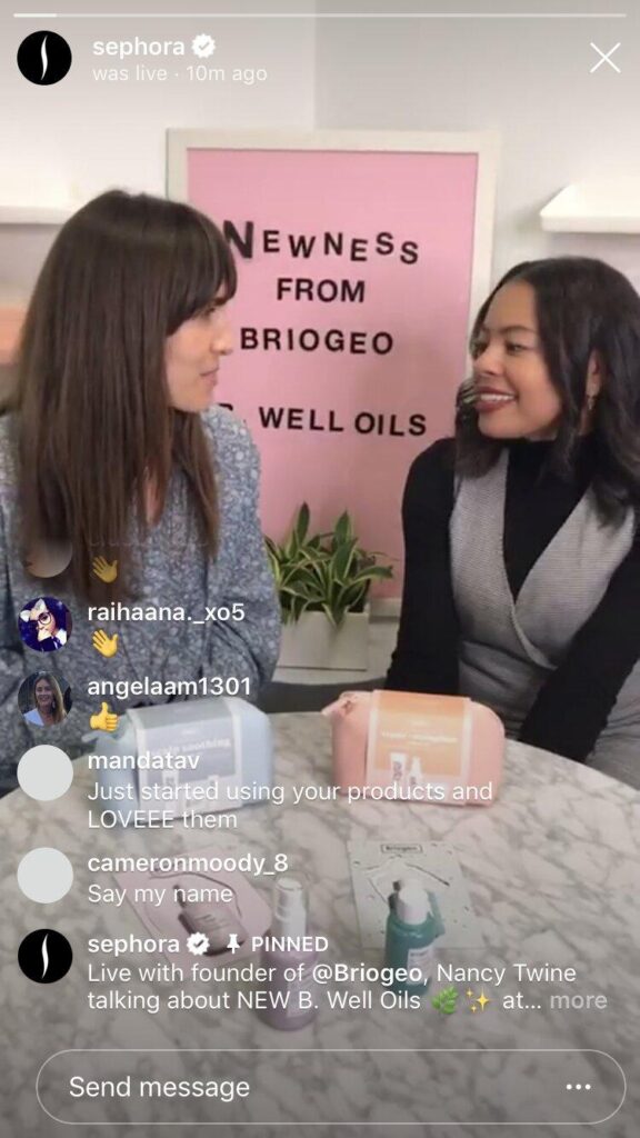 Sephora and Briogeo Instagram live stream
