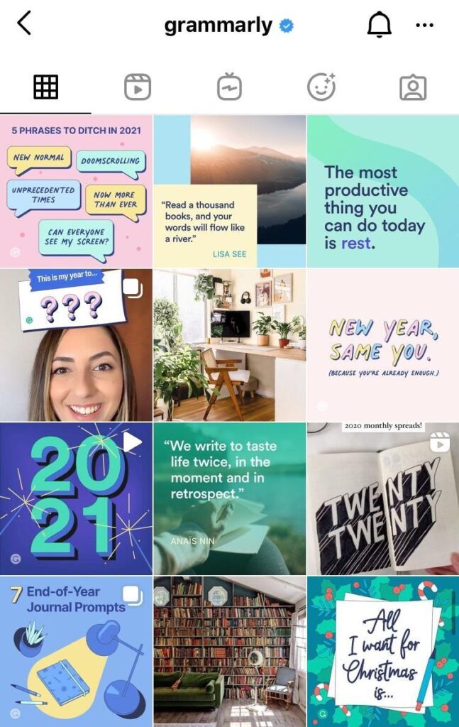 Grammarly’s Instagram feed