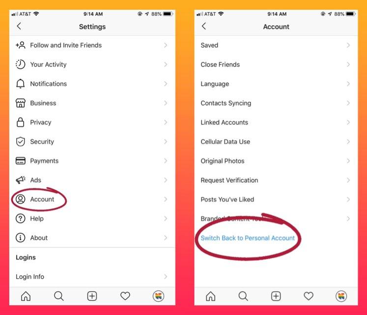 switch business accounts with personal
