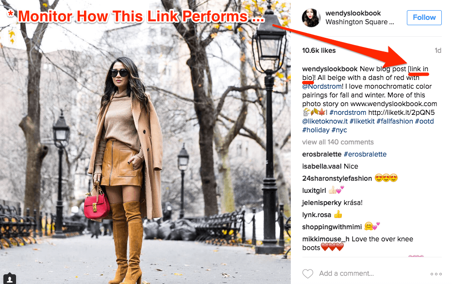Instagram influencer post about monitoring links