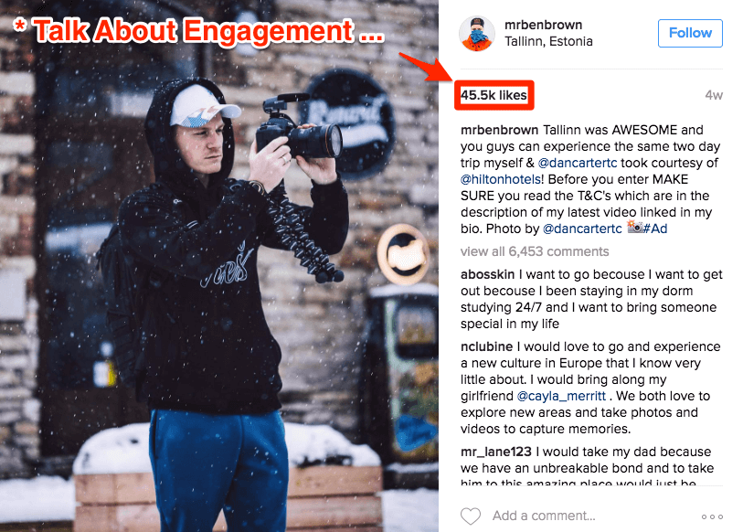 Instagram influencer post about engagement