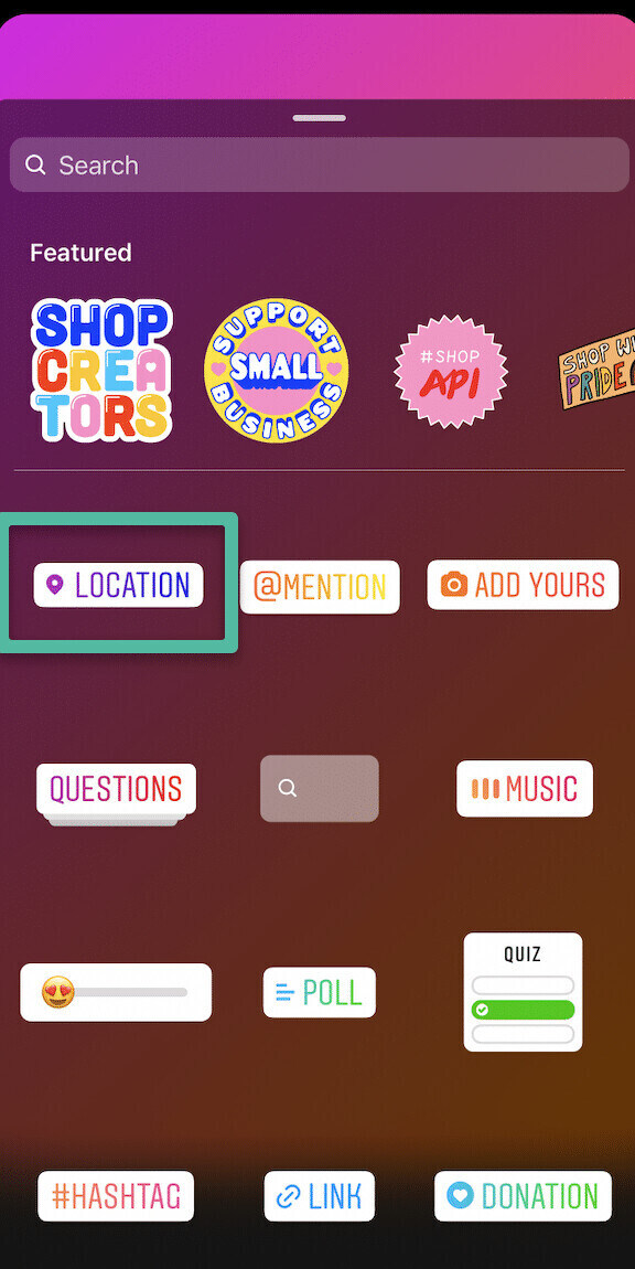 location sticker on Instagram