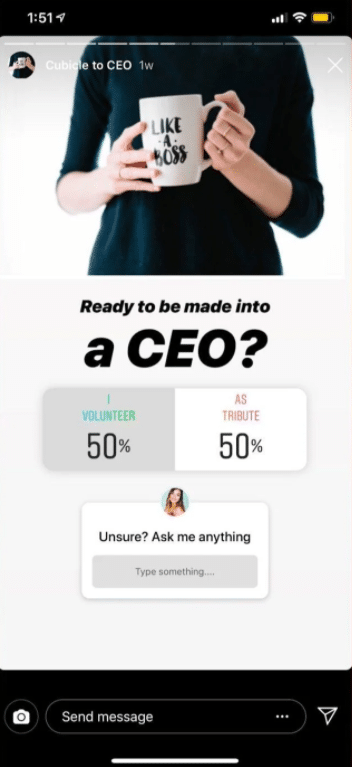 poll and a question sticker to answer questions