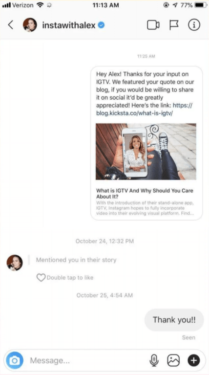 reaching out to customers through Instagram direct messages