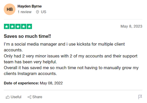 Kicksta Trustpilot review