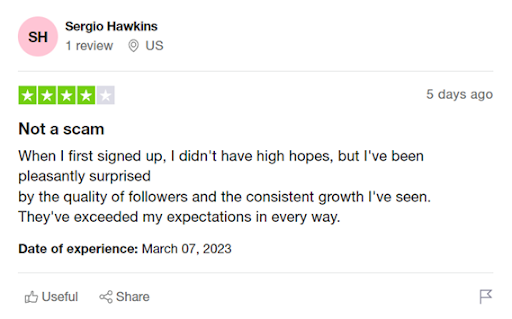 Kicksta Trustpilot review